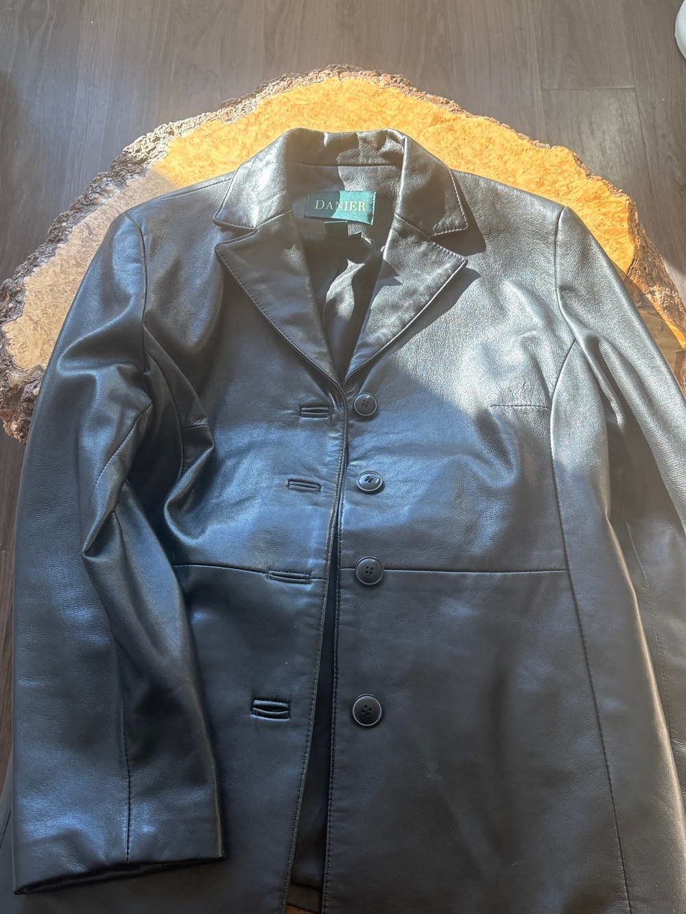 Danier Black Leather Button-Front Blazer